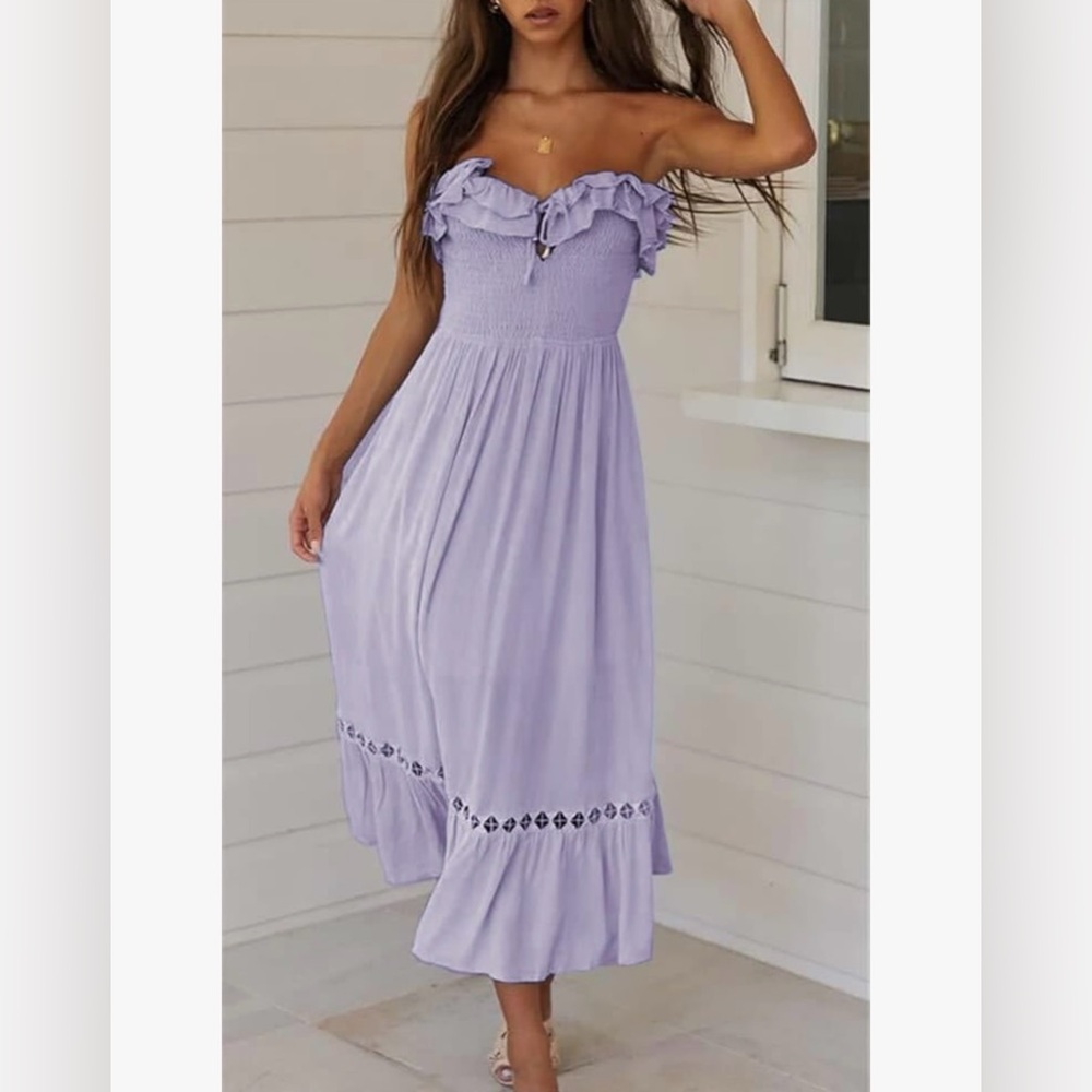 Women's Sleeveless Strapless Ruffle Off The Shoulder Cocktail Party Dress Size M